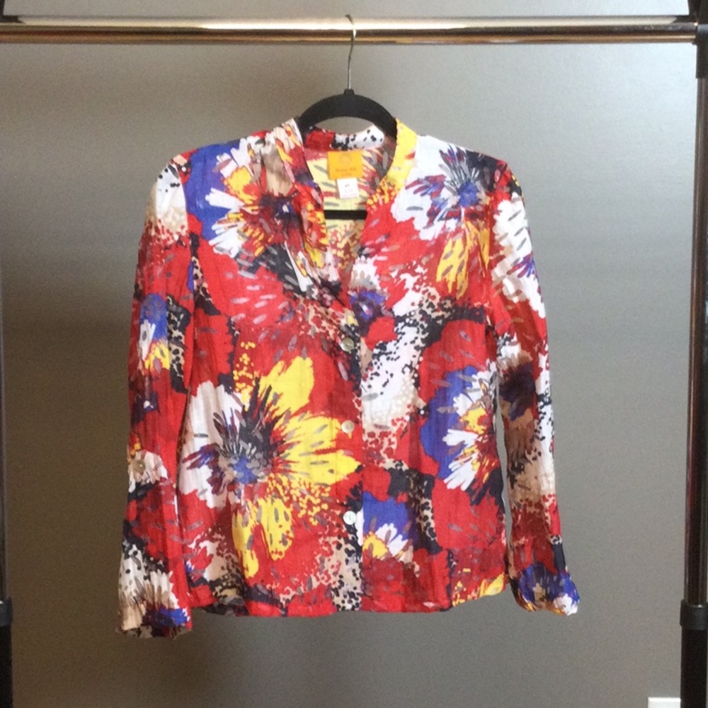 8P Ruby Rd red floral with leopard sheer top